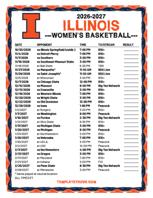 2024-25 Printable Illinois Fighting Illini Women's Basketball Schedule