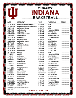 Indiana Hoosiers Basketball 2026-27 Printable Schedule - Central Times