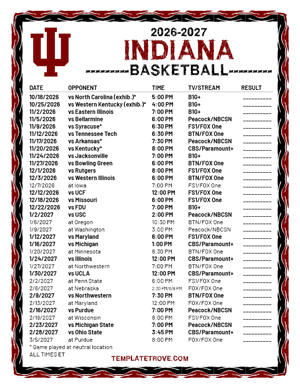 2024-25 Printable Indiana Hoosiers Basketball Schedule