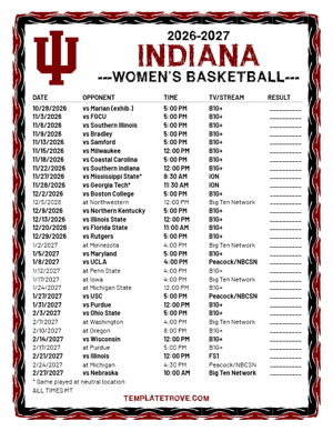 Indiana Hoosiers Women's Basketball 2026-27 Printable Schedule - Mountain Times