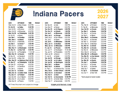 Indiana Pacers 2026-27 Printable Schedule - Mountain Times