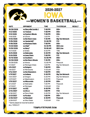 Iowa Hawkeyes Women's Basketball 2026-27 Printable Schedule - Central Times