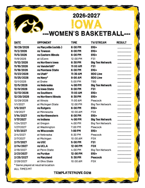 Iowa Hawkeyes Women's Basketball 2026-27 Printable Schedule - Mountain Times