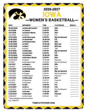 Iowa Hawkeyes Women's Basketball 2026-27 Printable Schedule - Pacific Times