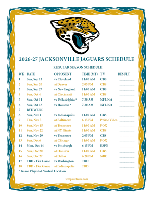 Jacksonville Jaguars 2026-27
Printable Schedule - Mountain Times