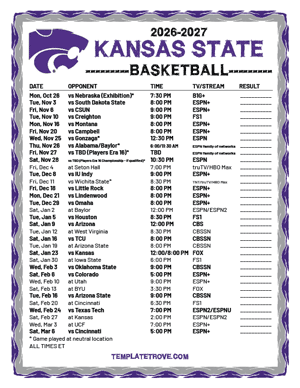 2024-25 Printable Kansas State Wildcats Basketball Schedule
