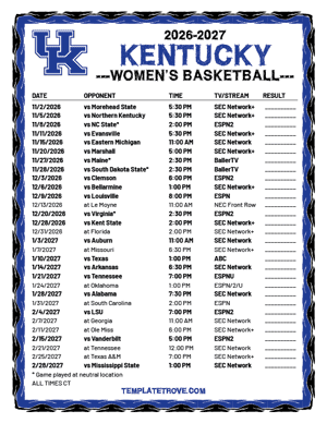 Kentucky Wildcats women's basketball 2026-27 Printable Schedule - Central Times