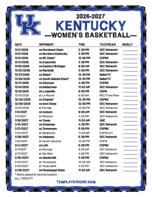 Kentucky Wildcats women's basketball 2026-27 Printable Schedule - Pacific Times
