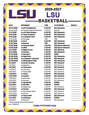2024-25 Printable LSU Tigers Basketball Schedule