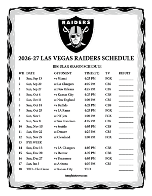 Las Vegas Raiders 2026-27
Printable Schedule