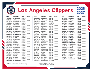 Los Angeles Clippers 2026-27 Printable Schedule - Pacific Times