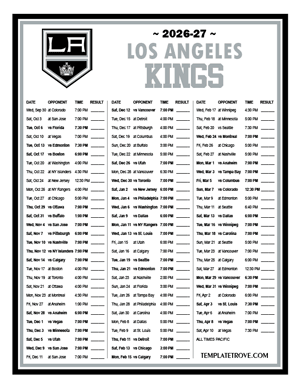 Los Angeles Kings 2026-27 Printable Schedule - Pacific Times