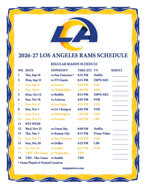 Los Angeles Rams 2026-27
 Printable Schedule