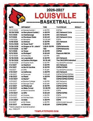 Louisville Cardinals Basketball 2026-27 Printable Schedule - Pacific Times