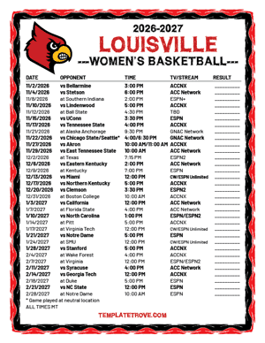 Louisville Cardinals women's basketball 2026-27 Printable Schedule - Mountain Times
