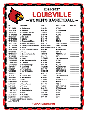 Louisville Cardinals women's basketball 2026-27 Printable Schedule - Pacific Times