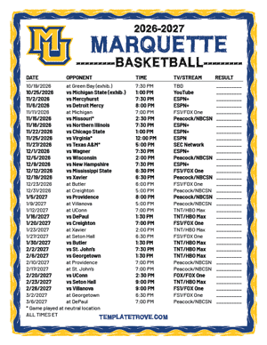 2024-25 Printable Marquette Golden Eagles Basketball Schedule