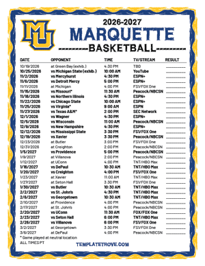 Marquette Golden Eagles Basketball 2026-27 Printable Schedule - Pacific Times