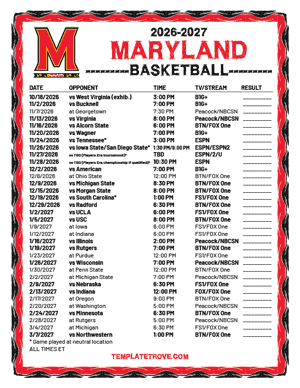 2024-25 Printable Maryland Terrapins Basketball Schedule