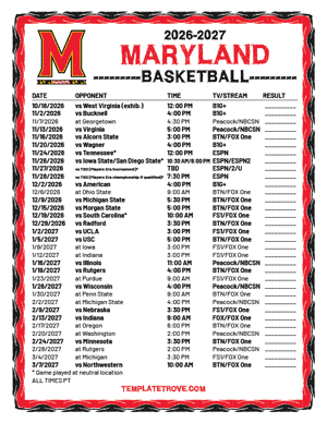 Maryland Terrapins Basketball 2026-27 Printable Schedule - Pacific Times