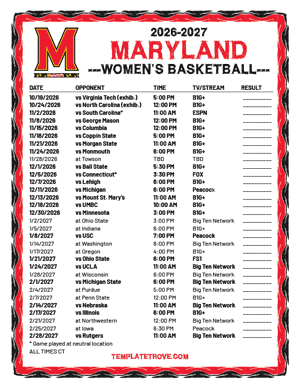 Maryland Terrapins Women's Basketball 2026-27 Printable Schedule - Central Times