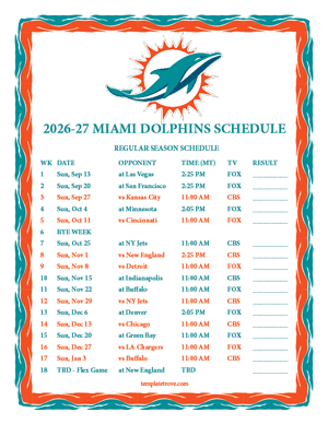 Miami Dolphins 2026-27
Printable Schedule - Mountain Times