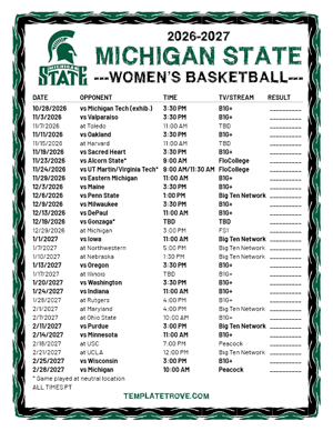 Michigan State Spartans Women's Basketball 2026-27 Printable Schedule - Pacific Times