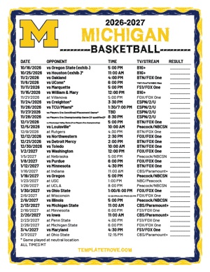 Michigan Wolverines Basketball 2026-27 Printable Schedule - Mountain Times