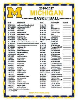 Michigan Wolverines Basketball 2026-27 Printable Schedule - Pacific Times