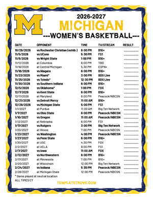 Michigan Wolverines Women's Basketball 2026-27 Printable Schedule - Central Times