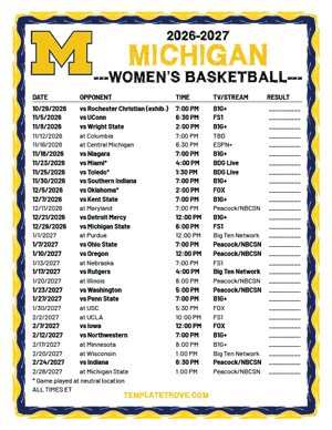 2024-25 Printable Michigan Wolverines Women's Basketball Schedule