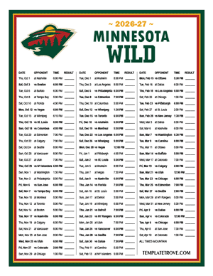 Minnesota Wild 2026-27 Printable Schedule - Mountain Times