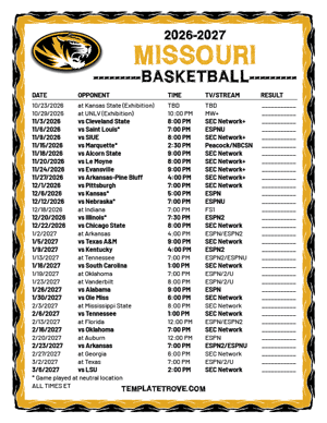 2024-25 Printable Missouri Tigers Basketball Schedule