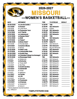 Missouri Tigers women's basketball 2026-27 Printable Schedule - Central Times