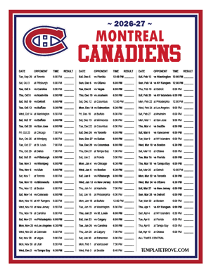 Montreal Canadiens 2026-27 Printable Schedule - Central Times