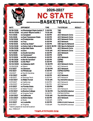 NC State Wolfpack Basketball 2026-27 Printable Schedule - Central Times