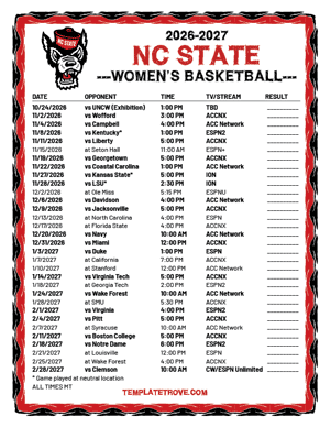 NC State Wolfpack women's basketball 2026-27 Printable Schedule - Mountain Times