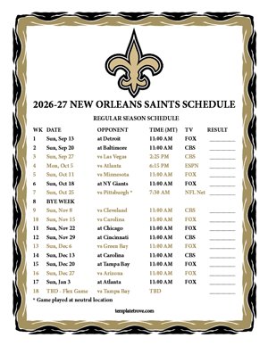 New Orleans Saints 2026-27
Printable Schedule - Mountain Times