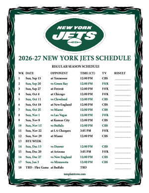 New York Jets 2026-27
Printable Schedule - Central Times