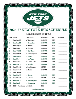 New York Jets 2026-27
Printable Schedule - Pacific Times