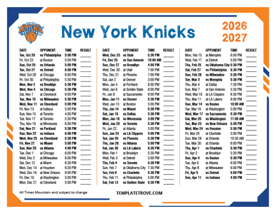 New York Knicks 2026-27 Printable Schedule - Mountain Times