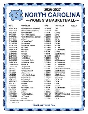 North Carolina Tarheels women's basketball 2026-27 Printable Schedule - Central Times