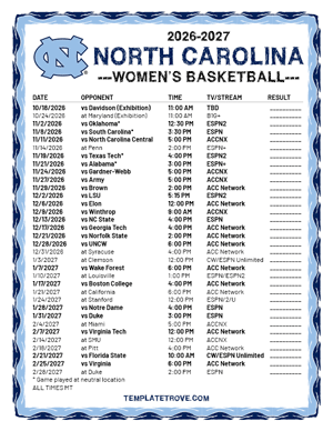 North Carolina Tarheels women's basketball 2026-27 Printable Schedule - Mountain Times