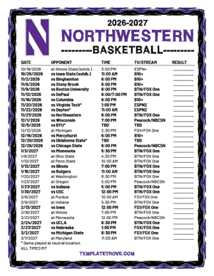 Northwestern Wildcats Basketball 2026-27 Printable Schedule - Mountain Times