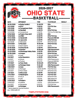 Ohio State Buckeyes Basketball 2026-27 Printable Schedule - Mountain Times