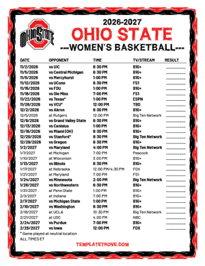 2024-25 Printable Ohio State Buckeyes Women's Basketball Schedule