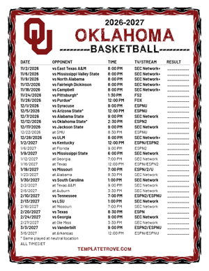 2024-25 Printable Oklahoma Sooners Basketball Schedule