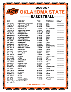 Oklahoma State Cowboys Basketball 2026-27 Printable Schedule - Central Times