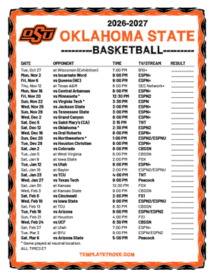 2024-25 Printable Oklahoma State Cowboys Basketball Schedule