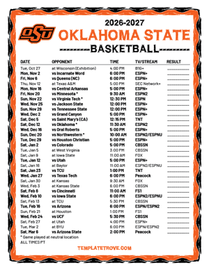 Oklahoma State Cowboys Basketball 2026-27 Printable Schedule - Pacific Times